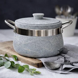 دیگ و دیزی سنگی مدل دینا دسته استیل