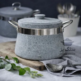 دیگ و دیزی سنگی مدل  مانا دسته استیل