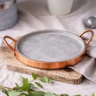 تابه گریل و سینی سنگی دسته مسی